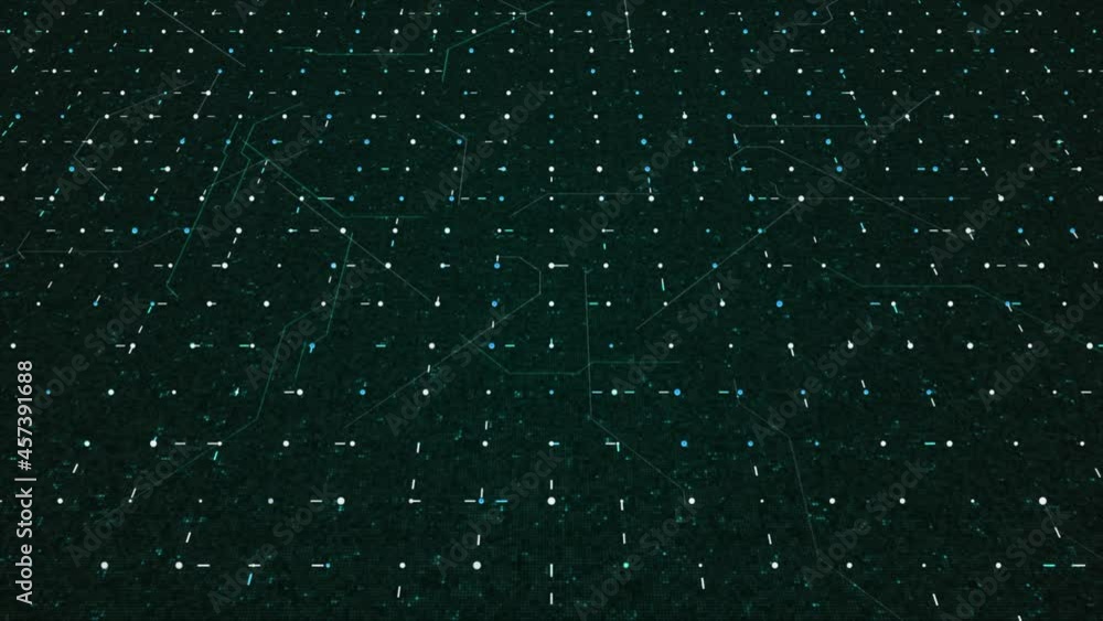 Aufkleber computer chip with moving dots and lines. animation. moving system of electronic particles inside co