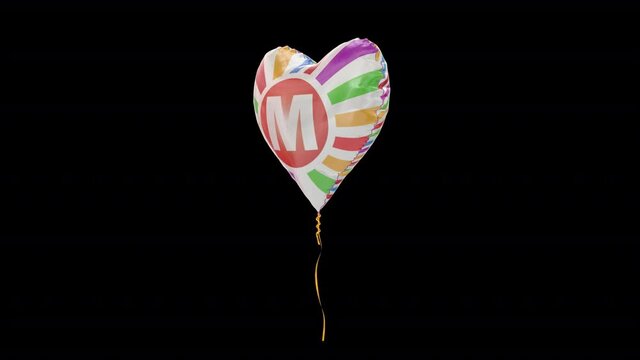 Balloons with Letter M. Loop Animation. Alpha Channel with Prores 4444.