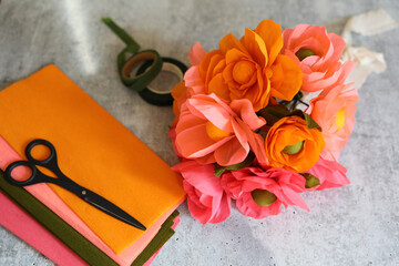 Craft flowers  made with crepe paper 