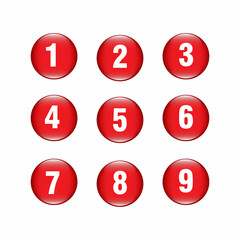 Numbers counting red vector button icon design set, vector illustration