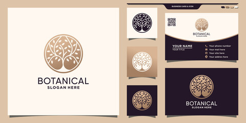 Fototapeta premium Botanical logo with negative space circle concept and business card design Premium Vector
