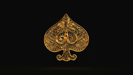 Play card icon, gold black traditional, oriental and eastern details play card icon in the isolated dark background 3d rendering
