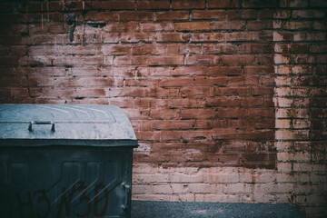  damaged brick vintage building facade with old elements 