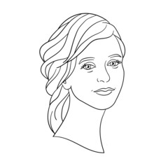 Portrait of a young woman. Coloring page