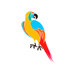 Stylized parrot isolated on white. Hand drawn vector illustration.
