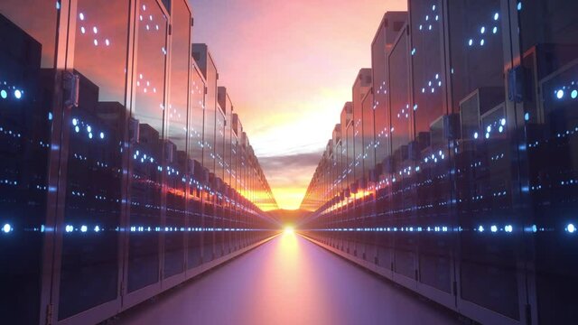 Servers at sunset, cloud technology concept