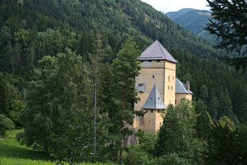 Obervellach, Austria - 29 August 2021: Burg Groppenstein near Groppenschlucht waterfalls