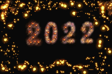 Happy new year 2022. creative black background with 2022 lettering, Christmas greeting cards, banner for display, product customization for holiday advertising, flat lay, top view,