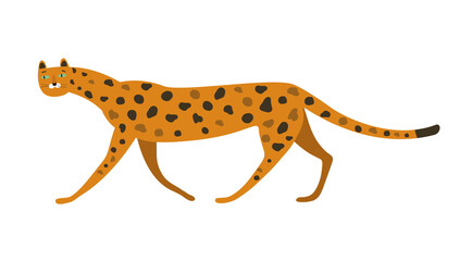 Cute leopard in simple hand drawn style. Leopard running isolated on a white background. African animals. 