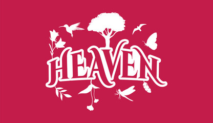 Creative Natural Logo Using Word Heaven using elements Flower, Hummingbird, bird, Butterfly, Leaf and Dragonfly for adventure, tourism, entertainment, travel, water and food related business