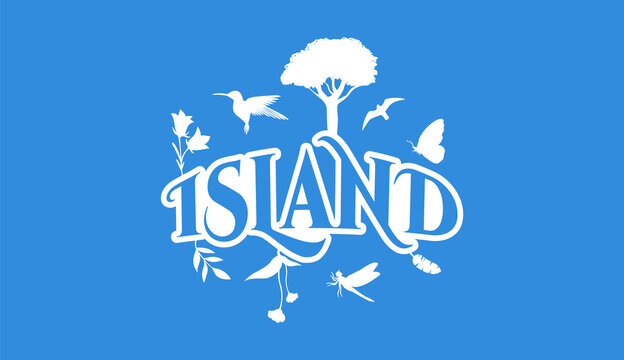 Creative Natural Logo Using Word Island using elements Flower, Hummingbird, bird, Butterfly, Leaf and Dragonfly for adventure, tourism, entertainment, travel, water and food related business