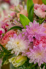 Pink chrysanthemum flowers in a bouquet