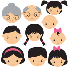 Family faces vector cartoon illustration