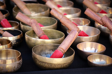 Tibetan singing bowl in a street market