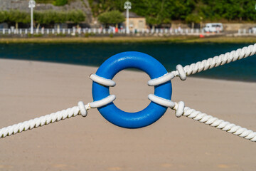 Close-up of the railing of the Ribadesella promenade in Asturias 
