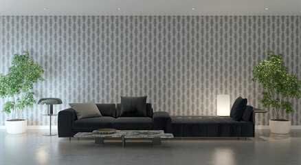 Illustration 3D rendering large luxury modern bright interiors Living room mockup computer digitally generated image