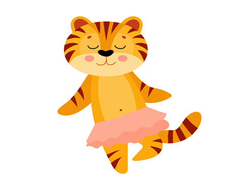 Cute tiger cub Symbol of the new year. Year of the tiger. Ginger tabby kitten. Vector illustration isolated on white background.