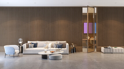 Illustration 3D rendering large luxury modern bright interiors Living room mockup computer digitally generated image