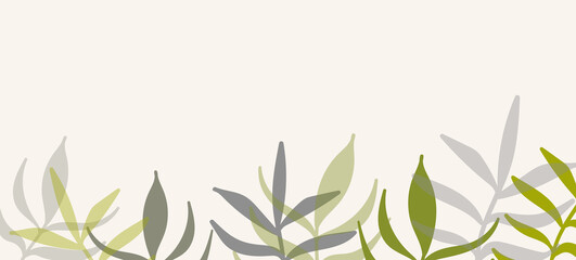 Floral web banner with drawn color exotic leaves. Nature concept design. Modern floral compositions with summer branches. Vector illustration on the theme of ecology, natura, environment