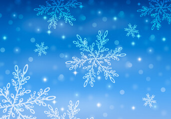 Blue christmas background with abstract snowflakes decorations.