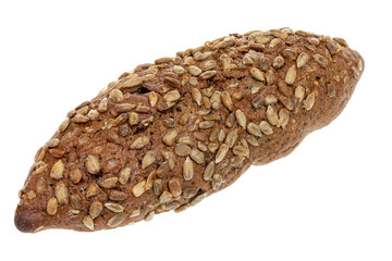 Rye wheat loaf of bread with sesame seeds on light background