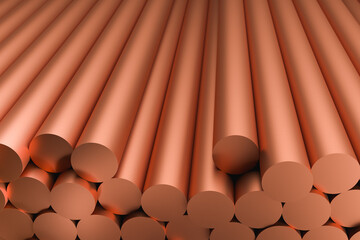 copper billets raw sticks, 3d rendering