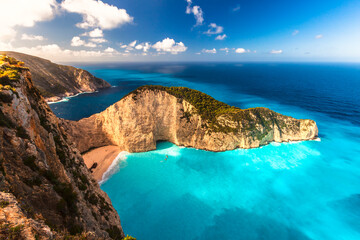 Azure colors of Ionian sea on Zakynthos island