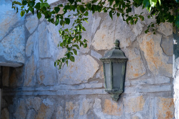 night lamp on stone wall