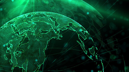 Digital green planet of Earth, 3D animation