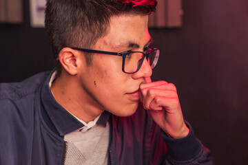 Young man concentrated on different activities.