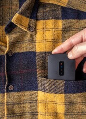 mobile or portable  in a pocket, close up.