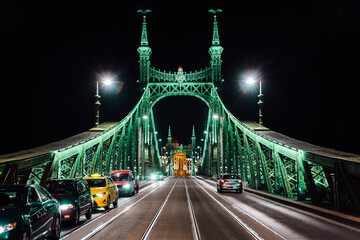 Fototapeta na wymiar Old Iron Bridge across the Danube River in Budapest