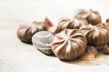 Natural green soap with algae. Spa organic soap.