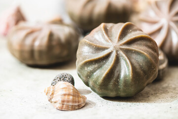 Natural green soap with algae. Spa organic soap.