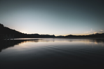 Sunset on Espejo lake beach in Patagonia Argentina, on the way to the 7 lakes.