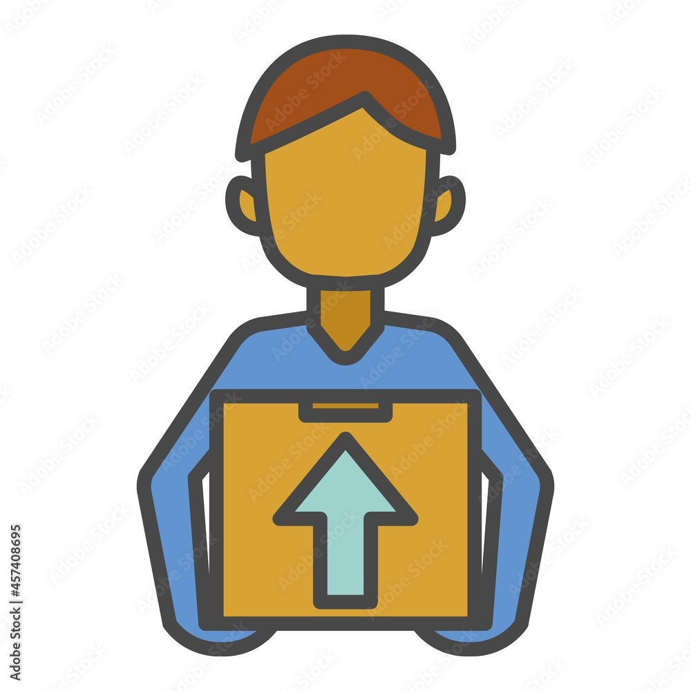 Poster man delivery box icon. outline man delivery box vector icon color flat isolated on white