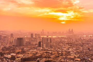 Naklejka na ściany i meble Beautiful landscape and cityscape of Seoul city