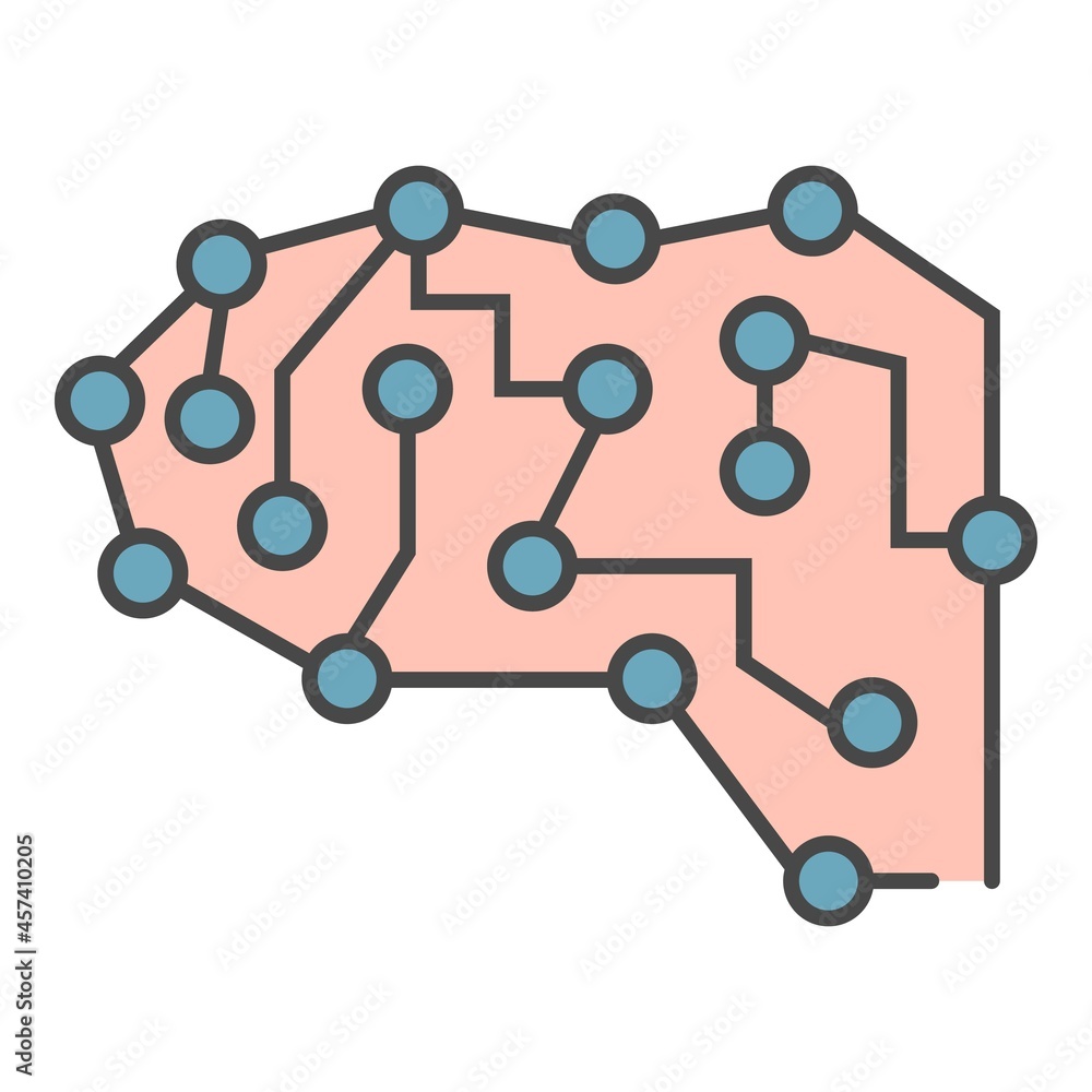 Poster neural brain icon. outline neural brain vector icon color flat isolated on white