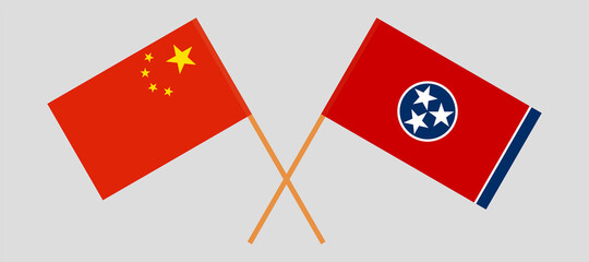 Crossed flags of China and the State of Tennessee. Official colors. Correct proportion