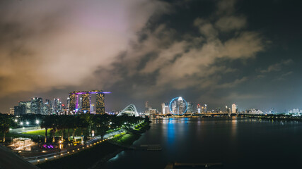 Naklejka na ściany i meble Panorama of Singapore’s Marina Sand Bay and downtown district