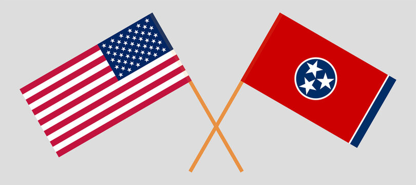 Crossed flags of the USA and the State of Tennessee. Official colors. Correct proportion