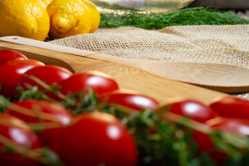 Lime Fennel thyme and tomatoes food composition for advertising