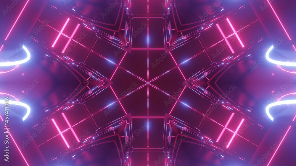 Poster 3d render. sci-fi tunnel with neon lights. abstract high-tech tunnel as background in the style of c