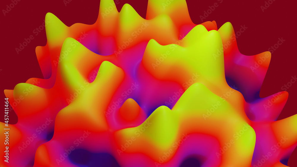 Poster 3d render. abstract fantastic background, liquid gradient of paint with internal glow forms hills or