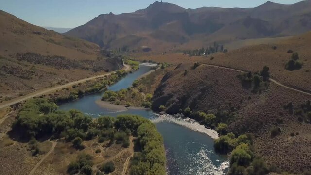 Aerial view of crossing the Rio Negro, Bariloche, Patagonia Argentina