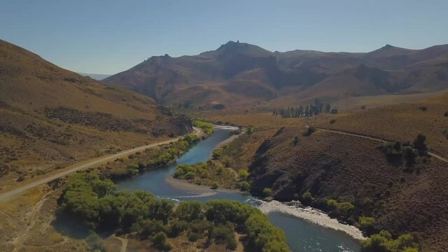 Aerial view of crossing the Rio Negro, Bariloche, Patagonia Argentina