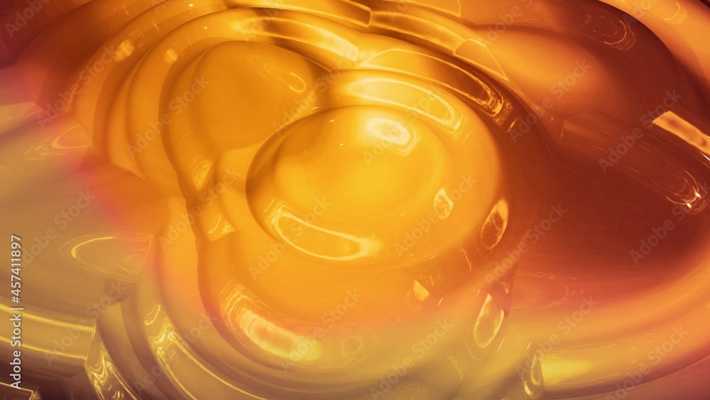 Poster abstract background with wavy sparkling golden liquid pattern on shiny glossy surface. viscous yello