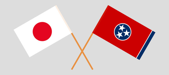 Crossed flags of Japan and the State of Tennessee. Official colors. Correct proportion - obrazy, fototapety, plakaty