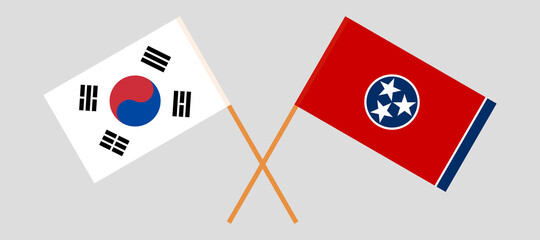 Crossed flags of South Korea and the State of Tennessee. Official colors. Correct proportion