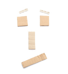 Face made of cardboard pieces on white background
